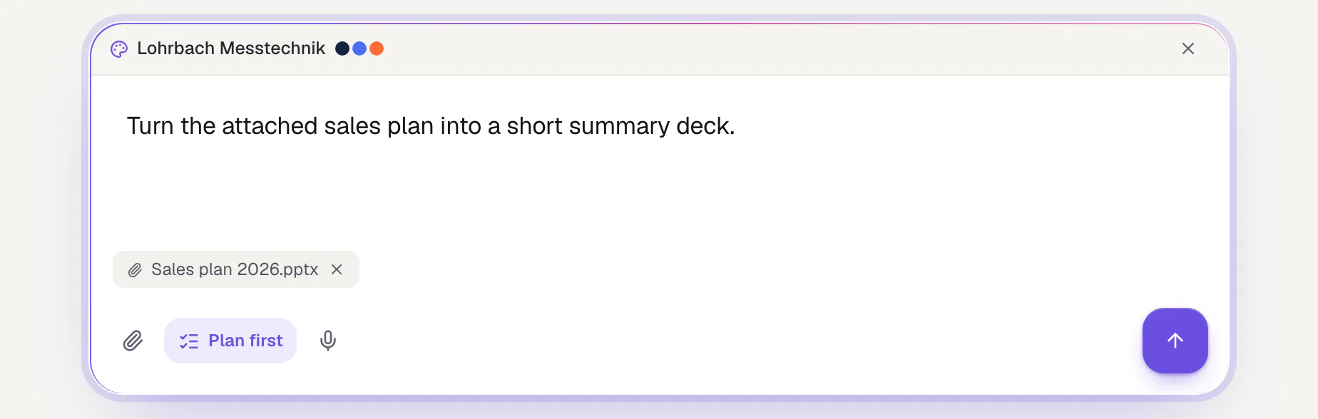 The request box in the library with an attached file: below the text sits a chip with the file name and a cross to remove it; below that, on the left, the paperclip “Attach files”.