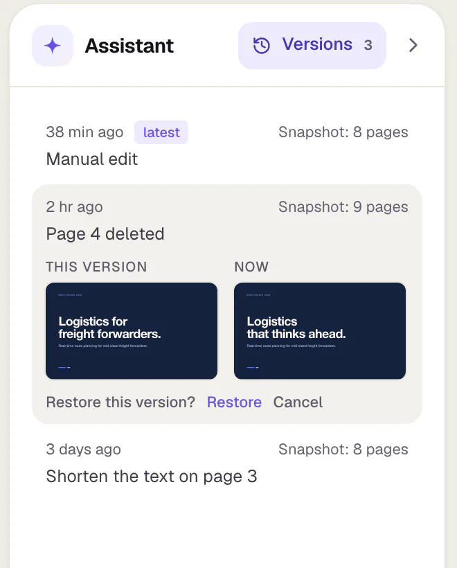 The question “Restore this version?” after clicking Restore in the Versions tab.